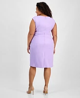 Kasper Plus Split-Neck Cap-Sleeve Sheath Dress