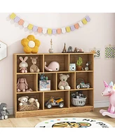 Gouun 41 inches Wooden Toy Storage Organizer with 10 Cubes for Classroom Daycare Nursery Kindergarten