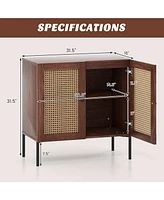Gouun Kitchen Sideboard with 2 Rattan Doors and Adjustable Shelf