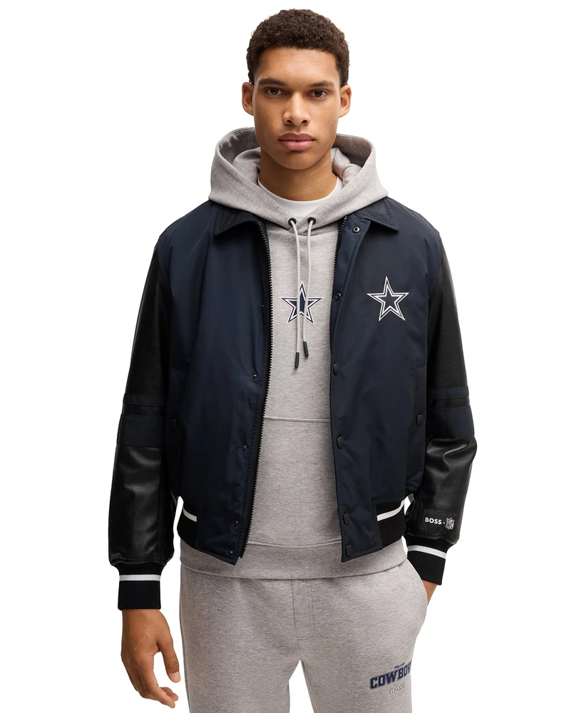 Hugo Boss x Nfl Faux Leather-Polyurethane Sleeves Jacket