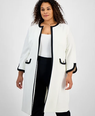 Kasper Plus Contrast Trim Long Topper Jacket