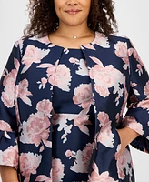 Kasper Plus Jacquard Floral Open-Front Topper