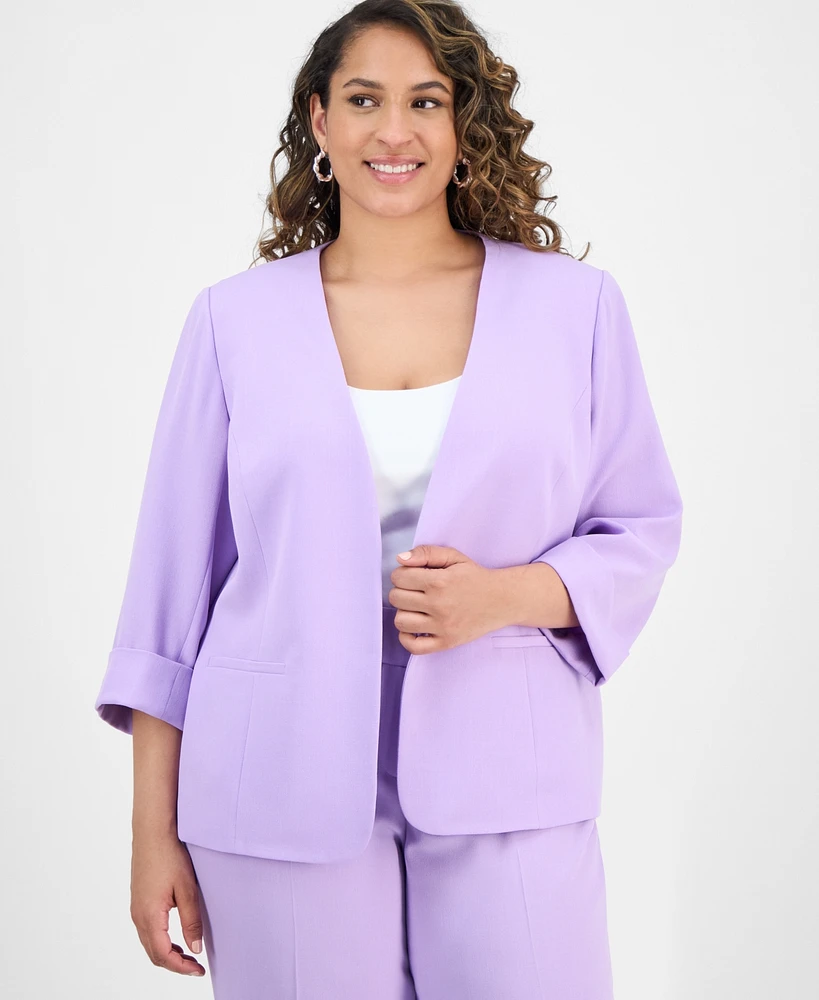 Kasper Plus 3/4-Sleeve Open-Front Blazer