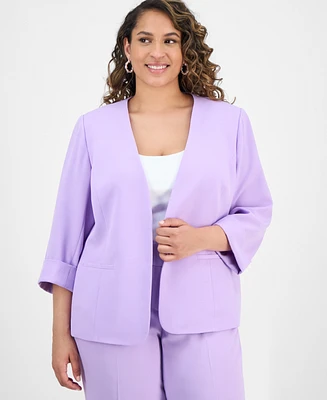 Kasper Plus 3/4-Sleeve Open-Front Blazer