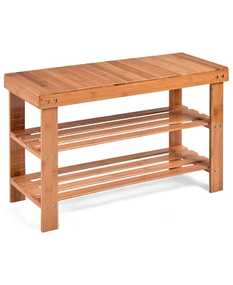 Gouun 3 Tier Bamboo Bench Storage Shoe Shelf