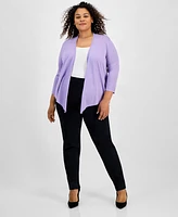 Kasper Plus 3/4-Sleeve A-Line Cardigan