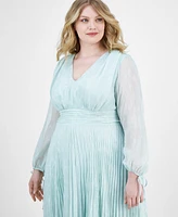 Taylor Plus Shimmering Floral Pleated Chiffon Maxi Dress