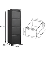 Boyel Living 4 Drawer File Cabinet with Lock Metal Vertical File Storage Cabinet Office Home Steel Vertical File Cabinet for A4 Legal/Letter Size Narr