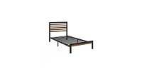 Slickblue Student Dorm Metal Platform Bed Frame with Wood Slat Headboard