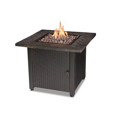 Slickblue 30-inch Outdoor Bronze Lp Propane Gas Fire Pit with Lava Rocks and Cover