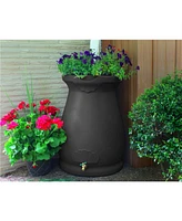 Slickblue Granite 65-Gallon Plastic Urn Rain Barrel with Planter Top for Water Conservation and Garden Use