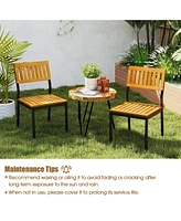 Gymax Dining Chair Set of 4 Modern Patio Chairs/Acacia Wood Backrest Slanted Seat