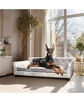 Bingopaw Dog Sofa Lounge Bed Dutch Velvet Upholstered Pet Couch Bed Removable Cushion