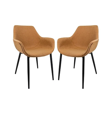 LeisureMod Markley Modern Leather Dining Arm Chair With Metal Legs Set of 2
