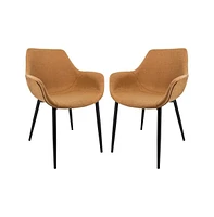 LeisureMod Markley Modern Leather Dining Arm Chair With Metal Legs Set of 2
