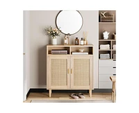 gaomon Sideboard Buffet Storage Cabinet, Rattan Kitchen Cabinet with 2 Doors/Shelf