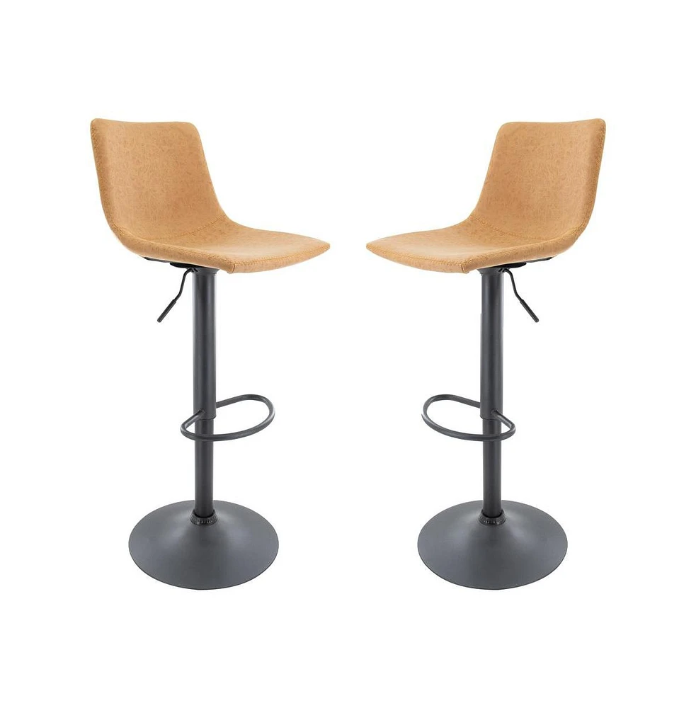 LeisureMod Tilbury Modern Adjustable Bar Stool With Footrest & 360-Degree Swivel Set of 2