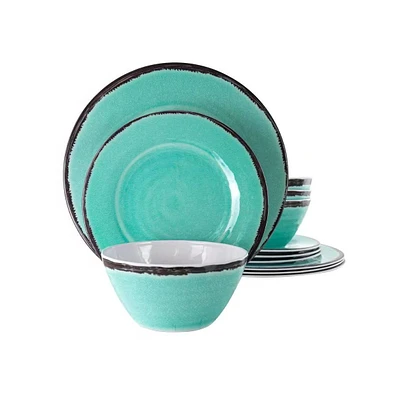 Slickblue 12-Piece Melamine Plates Bowls Dinnerware Set in Service for 4