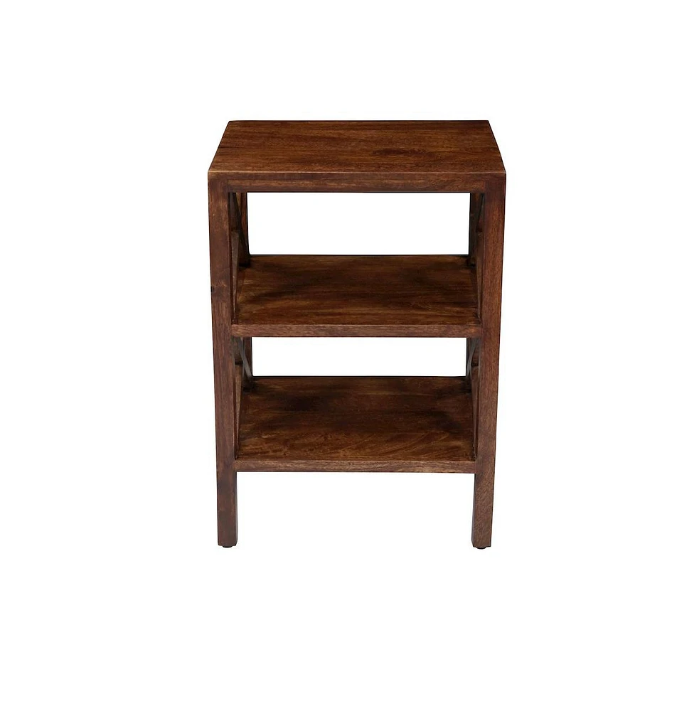 Jofran Global Archive Solid Wood Rustic Modern X-Side Accent Table with Two Shelves