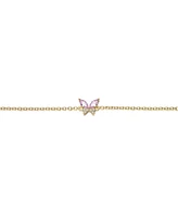 GiGiGirl 14k Gold Plated with Pink Cubic Zirconia Butterfly Charm Bracelet