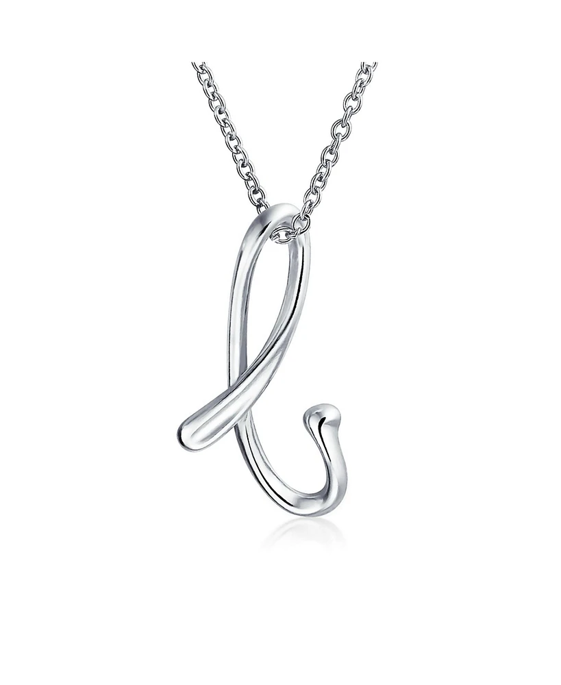 Bling Jewelry Letter A Cursive Alphabet Script Initial Pendant Necklace For Women Sterling Silver 18 Inches