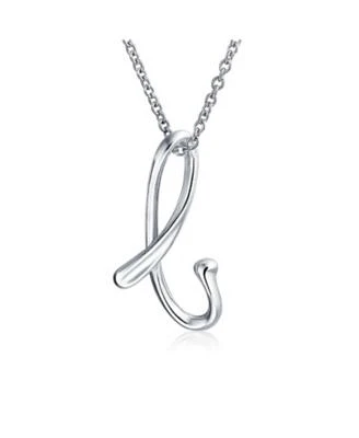 Bling Jewelry Letter Cursive Alphabet Script Initial Pendant Necklace Sterling Silver 18 Inches