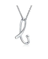Bling Jewelry Letter Cursive Alphabet Script Initial Pendant Necklace Sterling Silver 18 Inches