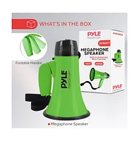 Pyle 20-Watt Mini Megaphone Speaker with Siren, Adjustable Volume, Lightweight, Battery Operated, Green Bullhorn