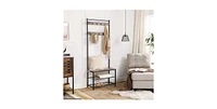 Slickblue Modern Industrial Entryway Coat Rack and Shoe Bench with 2 Shelves for Storage and Organization