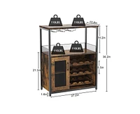 gaomon Wine Bar Cabinet with Detachable Wine Rack, Bar Rack Cabinet with Glass Holder and 1 Drawer, Mesh Door