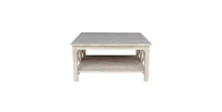 Slickblue Square Unfinished Solid Wood Coffee Table with Bottom Shelf