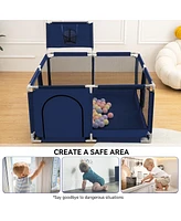Comomy Baby Playpen Outdoor Indoor Play Yard 7 Panel Safety for Infant Toddler with Basketball Hoop