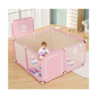 Comomy Baby Playpen Outdoor Indoor Play Yard 7 Panel Baby Safety Playpen for Infant Toddler with Basketball Hoop
