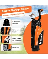 Gymax 28'' Portable Junior Complete Golf Club Set for Kids Age 8+ Set of 5