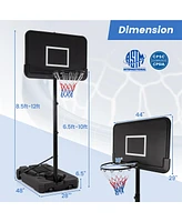 Gymax 6.5-10 Ft Adjustable Portable Basketball Hoop w/ 44 Inch Shatterproof Backboard