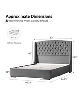 Hulala Home Alina Modern 66.25" Bed with Solid Wood Feet and Charging Ports