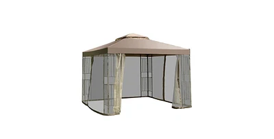 Slickblue 10 x 10 Ft Outdoor Patio Gazebo with Taupe Canopy and Mesh Sidewalls