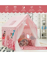 Gymax Kids Playhouse Large Children Indoor Play Tent Gift w/ Cotton Mat Longer Curtain