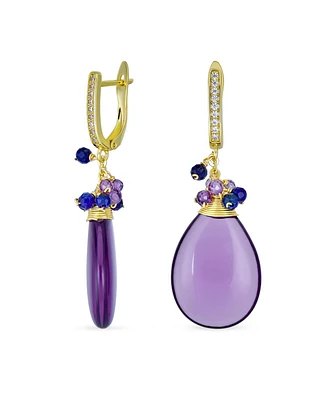 Bling Jewelry Natural Purple Amethyst Teardrop Drop Bead Accent Dangle Earrings Rose Gold