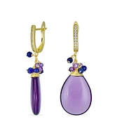 Bling Jewelry Natural Purple Amethyst Teardrop Drop Bead Accent Dangle Earrings Rose Gold