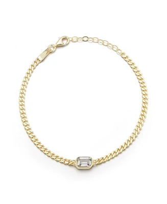 Rachel Zoe 14K Gold Plated Sterling Silver Emerald Cut Cz Curb Chain Bracelet