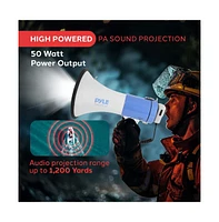Pyle 50-Watt Megaphone with Led Lights, Siren Alarm Mode, Adjustable Volume, Portable, Battery Operated, Handheld Microphone