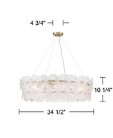 Possini Euro Design Filoli 34 1/2" Modern Pendant Chandelier Ceiling Light Fixture Dining Room Over Table Kitchen Island Foyer Ring Flower 8-Light Gol