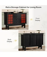 Tribesigns Storage Cabinet, 50" Black Accent Cabinet with 2 Doors and 4 Drawers, Classic Wood Sideboard Buffet Cabinet with Storage, Large Credenza fo