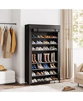 Tribesigns 10-Tier Shoe Storage Organizer with Cover, Black Large Shoe Rack for Closet, Entryway, or Bedroom, 50-Pair Shoe Stand, Non-Woven Shoe Shelf
