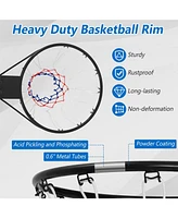 Gymax 15'' Basketball Rim Wall Door Mounted Basketball Hoop w/ All Weather Net