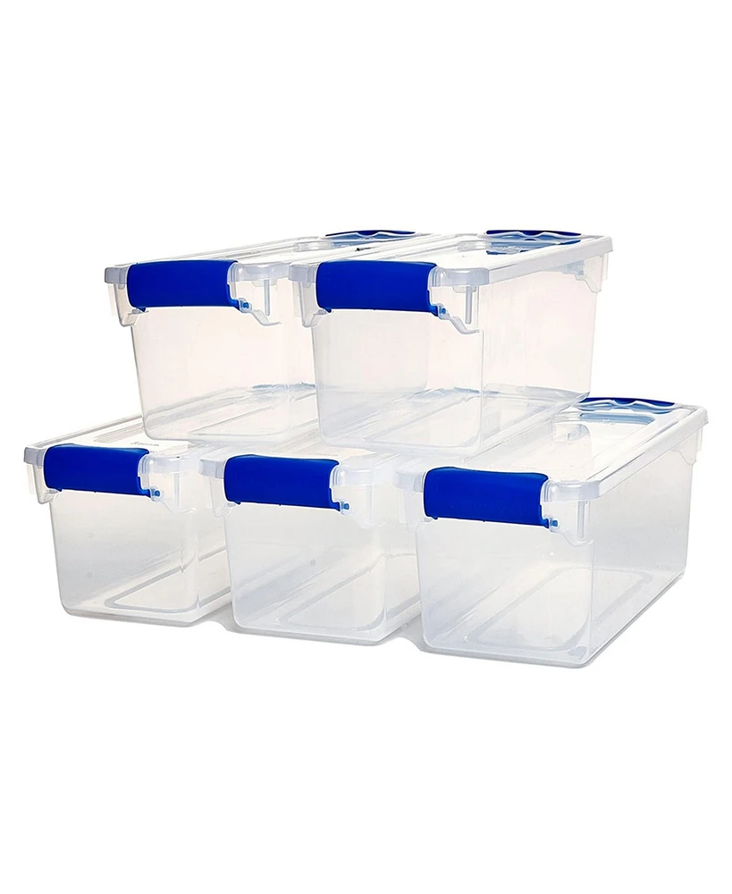 Homz 7.5 Quart Secure Latching Clear Plastic Stackable Storage Container, 5 Pack