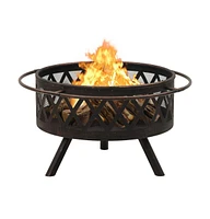 vidaXL Rustic Fire Pit with Poker 29.9" Xxl Steel