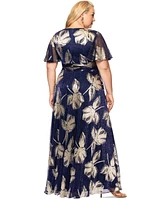 Betsy & Adam Plus Metallic-Print A-Line Dress