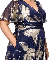 Betsy & Adam Plus Metallic-Print A-Line Dress